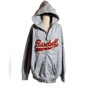 Cuffy's Gray Baseball Zip Hoodie with Red Embroidery